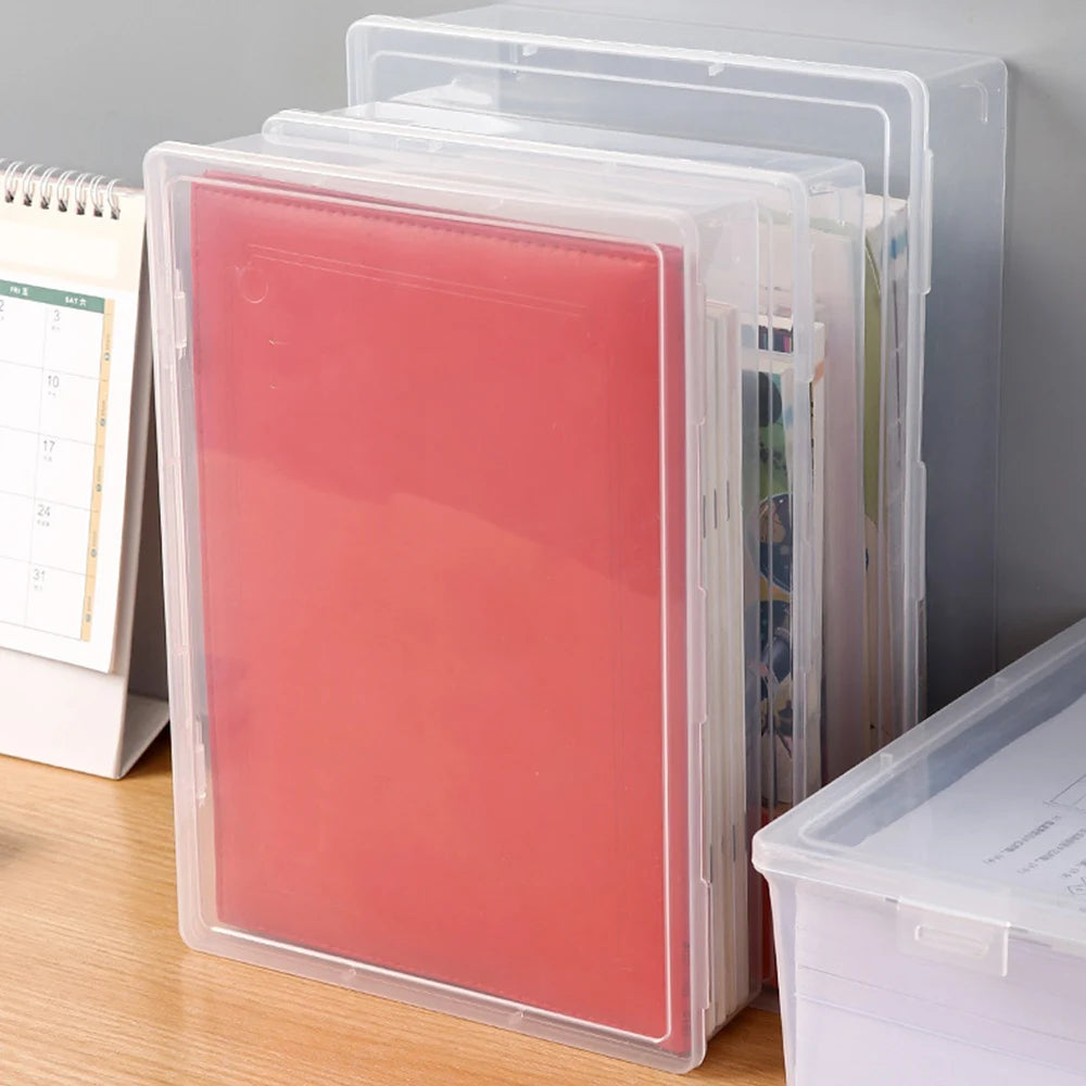Plastic Clear Square Shape Storage Box Organizer Box Large Capacity Transparent Document Organizer Desktop Document Storage Case