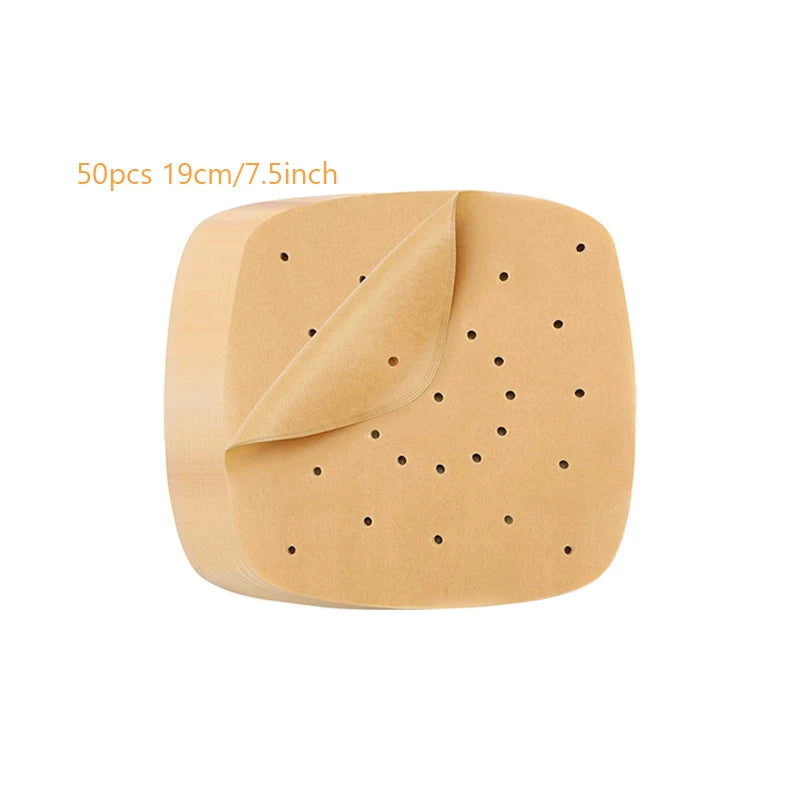 50pcs Air Fryer Parchment  Disposable Steamer Liners Kitchen Cookers Oil-proof Paper Barbecue Fryer Baking Accessories      0151