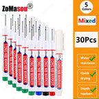 1-90Pcs Waterproof White Long Head Markers Pen 2cm Woodworking Deep Hole Marker Pens Metal Carpenter Black/Red/Blue/Green Ink