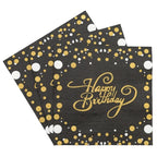 Birthday Party Colorful Printing Napkins Square Paper Napkins Gold Lettering on Black Background Paper Placemats 20/40pcs