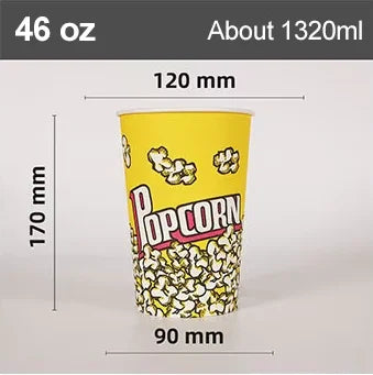 50Pcs 32/46oz Disposable Single Wall Coated Paper Popcorn Bucket Cup Food Grade Greaseproof Cinema Containers Movie Night Party