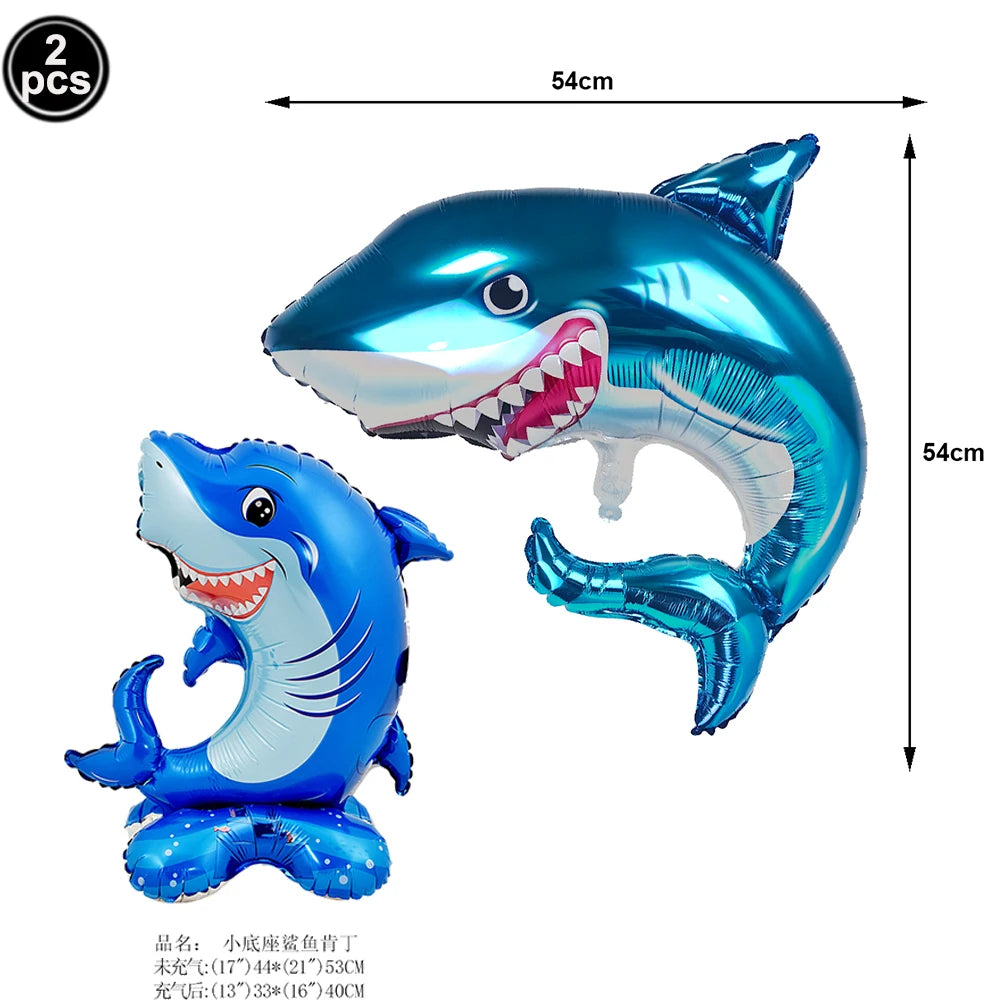 Ocean Shark Theme Disposable Tableware Cute Cartoon Marine Animal Plastic Tablecloth Kids Birthday Party Baby Shower Decor