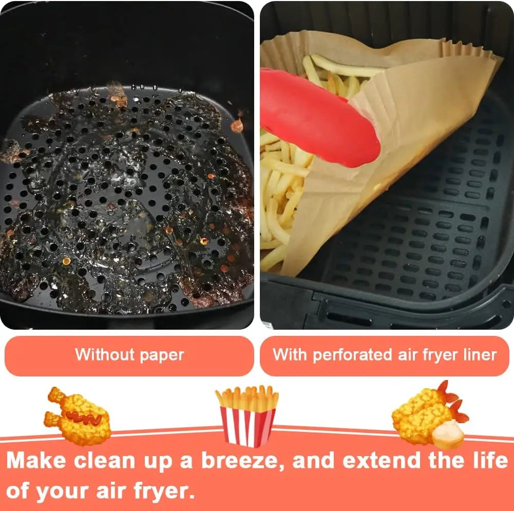 50/100PCS Perforated Square 23cm/20cm XXL Disposable Air Fryer Parchment Paper for Ninja, Corsori, Instant Vortex, Dash