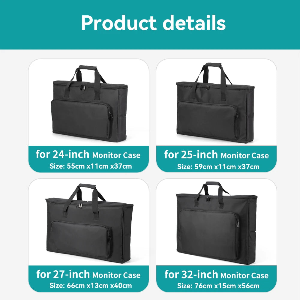 Carrying Case for PC Monitor Portable Shockproof Waterproof Padded Monitor Travel Bag with Strap for 24" 25" 27" 32" Screen