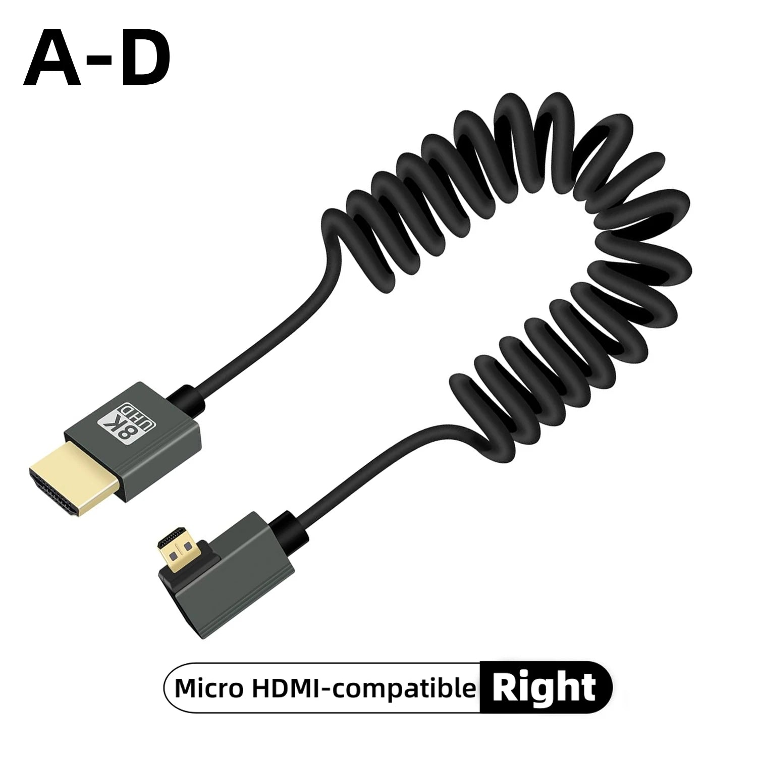 8K UHD Cable High Speed HDMI-compatible Mini/Micro HDMI-compatible Coiled Cord for HDTV Laptop PC PS4 Camera DV Monitor Display