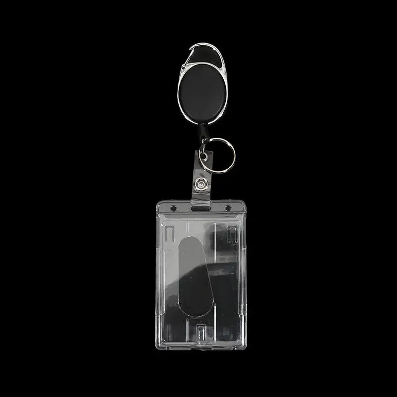 Transparent Double Cards Slots ID Tag Badge Holder with Badge Reel 2 Cards Storage Organizer Employee Pass Work Card Case Sleeve