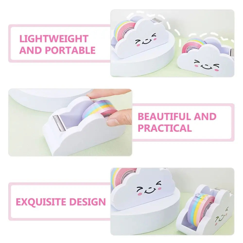 Cloud Shaped Tape Dispenser Rainbow Color Packing Tape Cutter Stationery Adhesive Machine Supplies Desktop Tape Holder Students