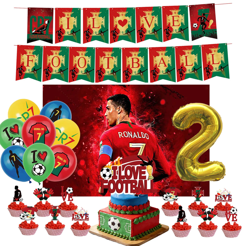 Football Player Theme Party Decoration Soccer Cr&7 Superstar Party Supplies Plate Cup Balloon Banner Paper Backdrop Party Gift