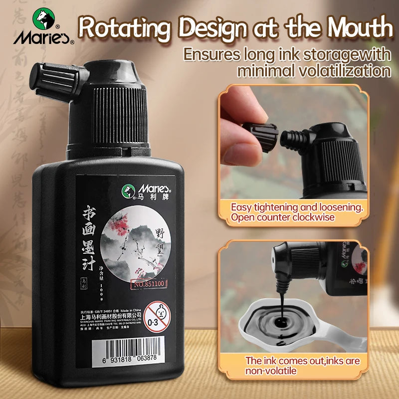 1pc 100g/250g/500g Marie's Calligraphy & Sumi Liquid Ink Bottle for Artists for Practice Chinese Traditional Art Works