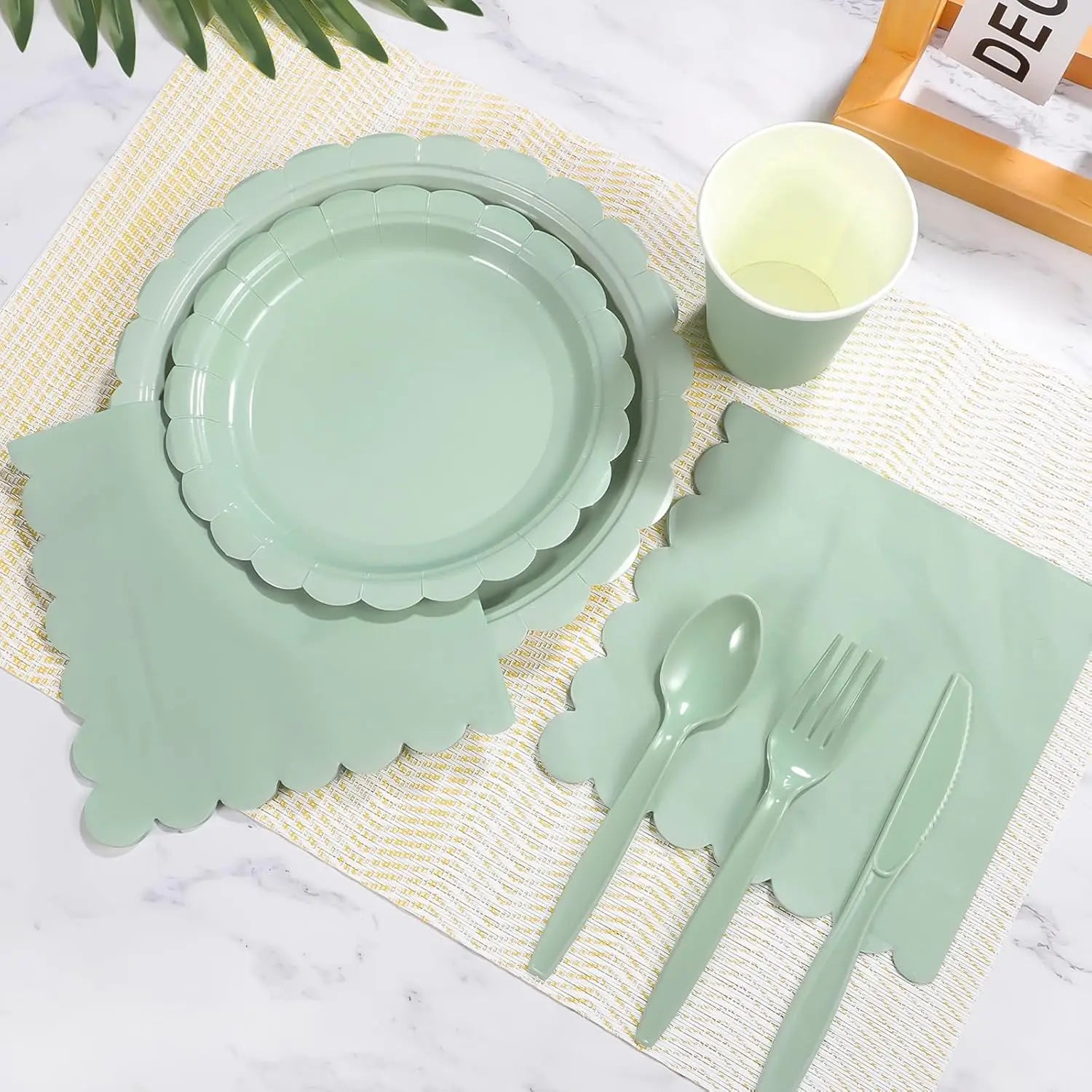 96 Pcs Sage Green Paper Plates And Napkins, 24 Guest Sage Green Party Supplies For Wedding, Birthday,Valentine's Day, Ramadan