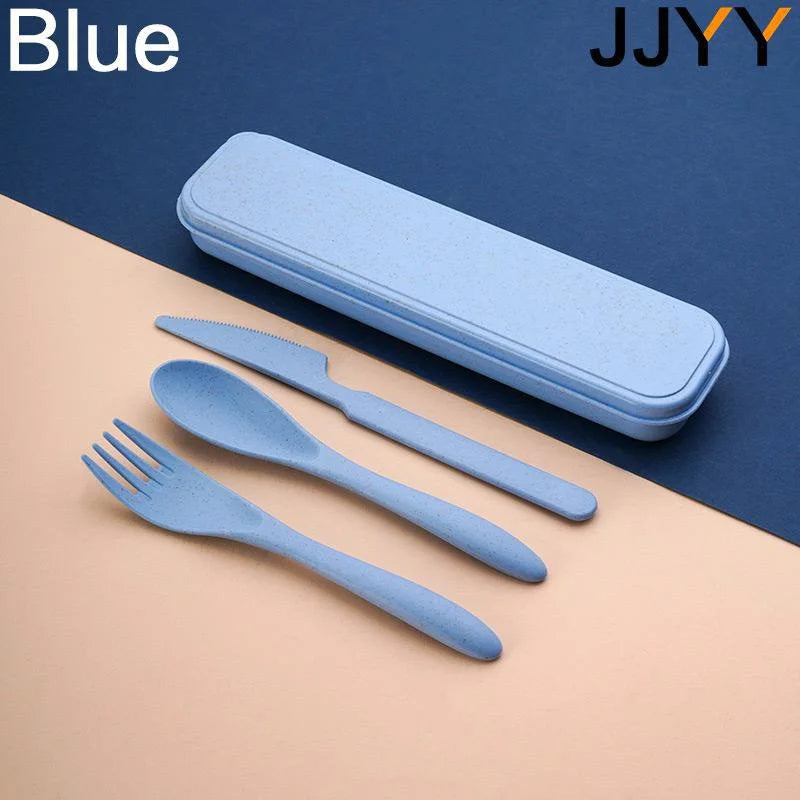 JJYY 1Set(3Pcs) Creative Portable Cutlery Set With Case Knife Fork Spoon Set Students School Office Home Travel Supplies
