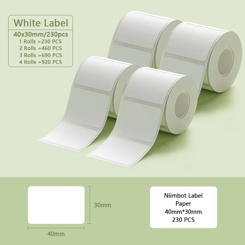 Niimbot B1 Portable Printer White Sticker 2/3/4/5Rolls Waterproof Paper Adhesive Label Printer Residential &Commercial For B21