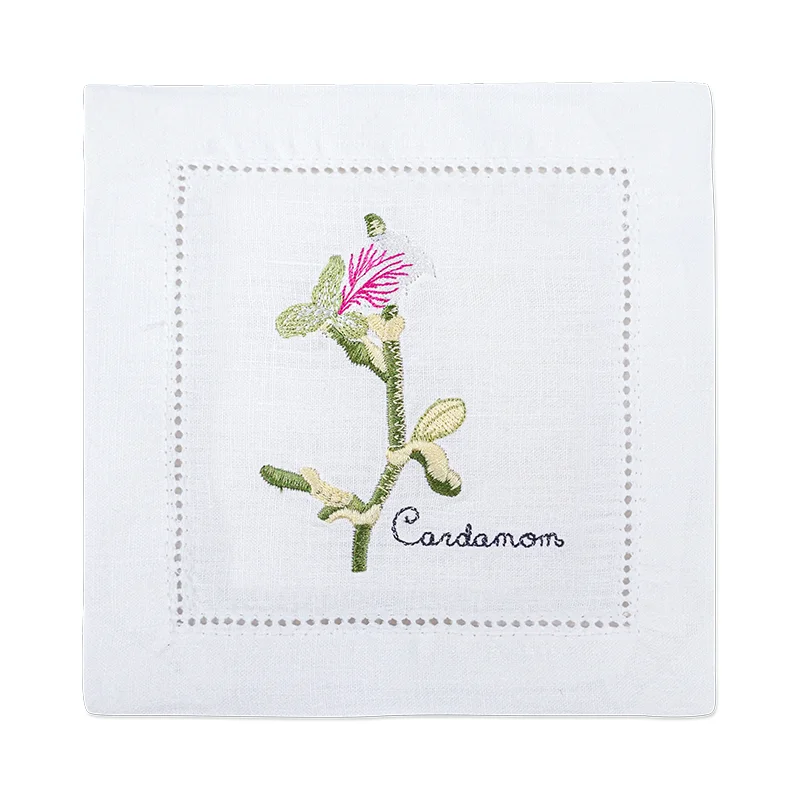 New Embroidered Herb Cocktail Napkin, Pure Linen, Lavender, Rosemary, Mint，Sage，Natural, Elegant, Tea Napkin, 15x15cm,