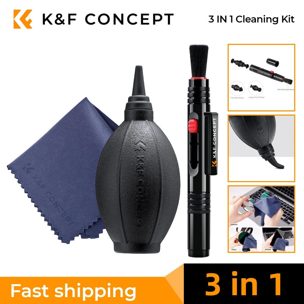 K&F CONCEPT 3 In 1 Professional Dslr Camera Lens Cleaning Kit for Digital Camera Mobile Phone Screen Cleanser Laptop Glasses