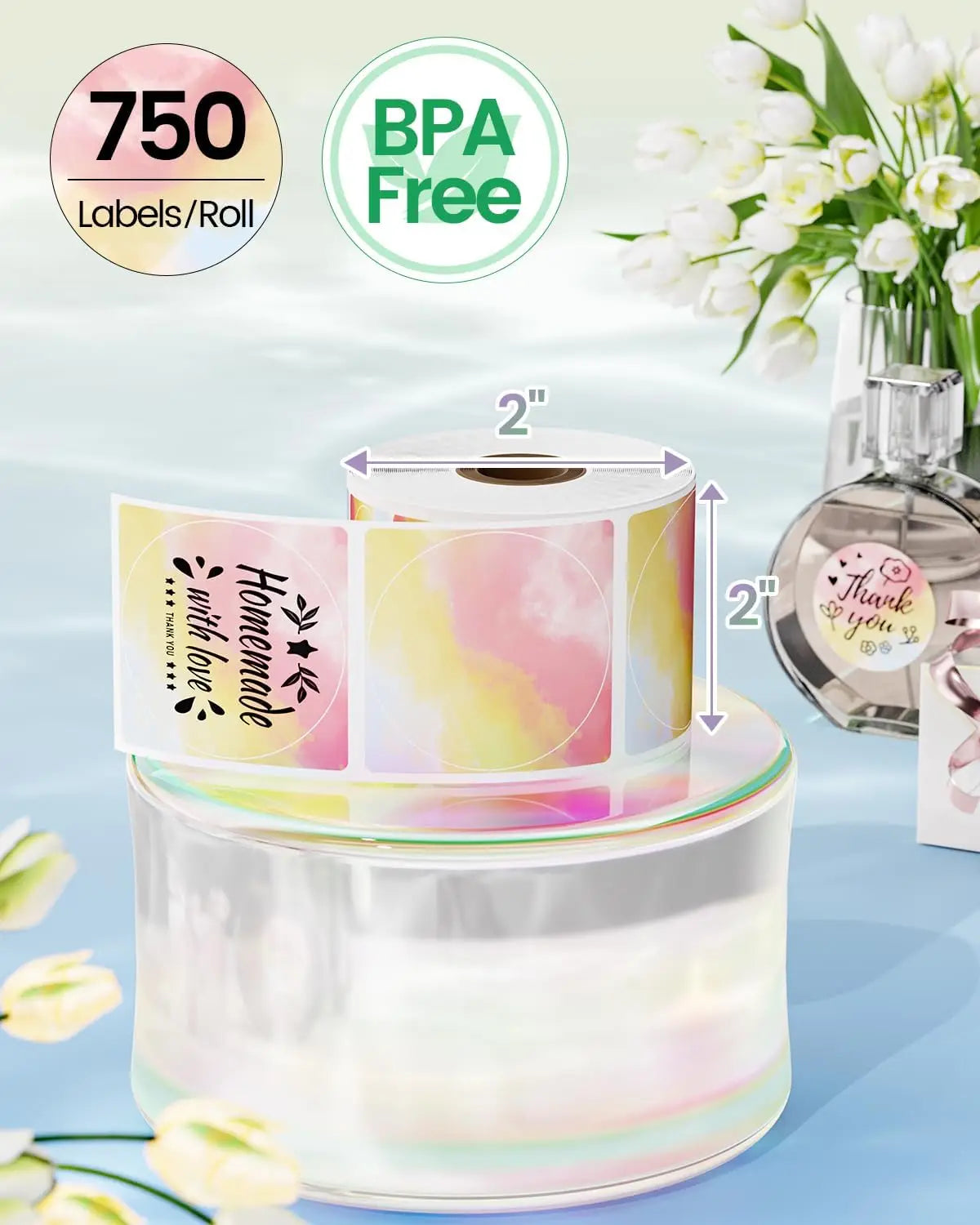 Phomemo PM-241BT Shipping Label Printer Label Sticker Round Label Square Label Rainbow Color DIY Logo Design Small Business