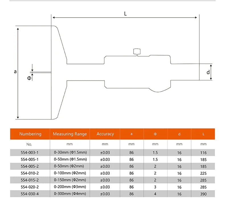 Thin Rod With Table Digital Display Depth Ruler 0-50 0-100 0.01mm Small Hole Needle Probe Depth Ruler Stainless Steel Caliper