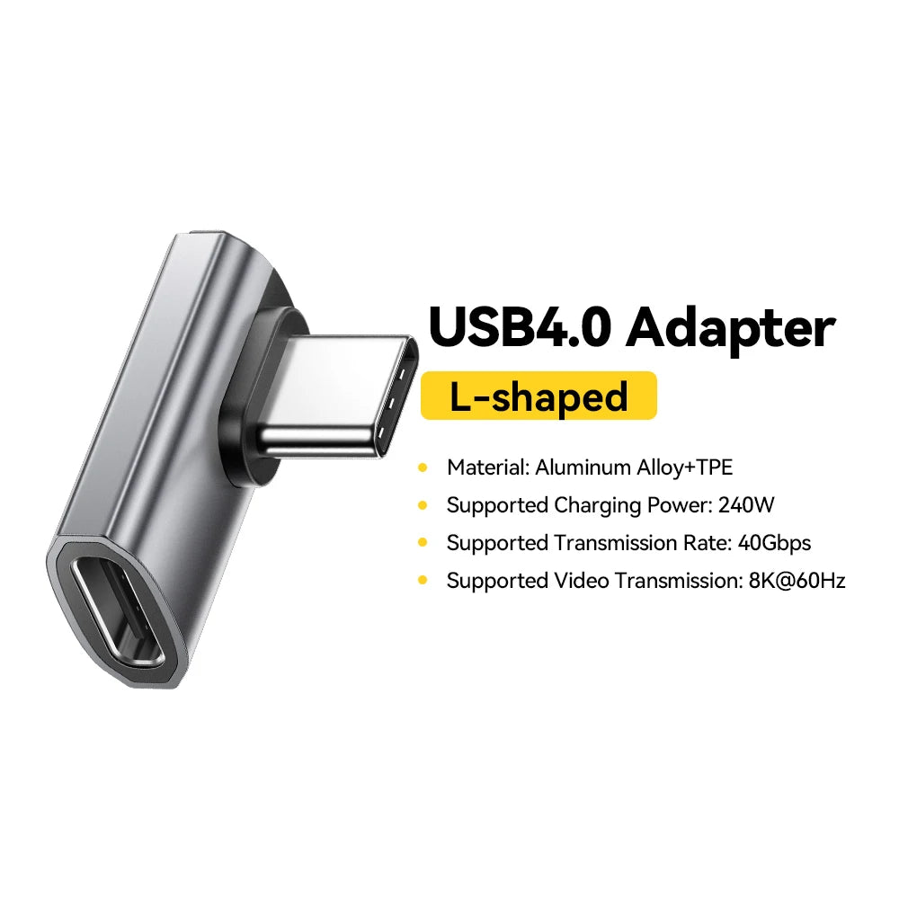 Essager USB4.0 40Gbps OTG Converter 240W Power Delivery Right Angle USB C Data Transfer Adapter For Phone Macbook Tablet 8K60Hz
