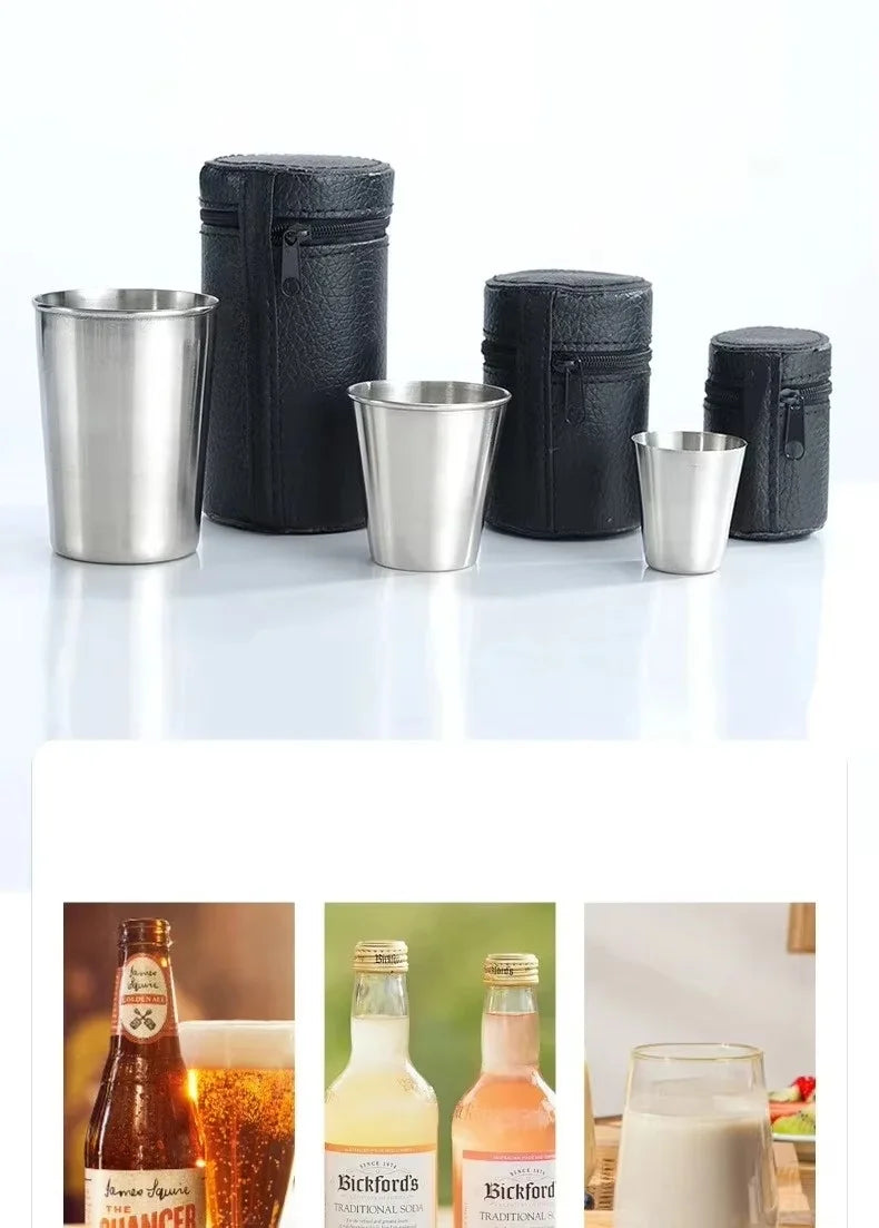 30ml/170ml Stainless Steel Cups Mini Set Outdoor Practical Travel Whiskey Glass Portable Drinkware Kitchen Dining Bar Home Party