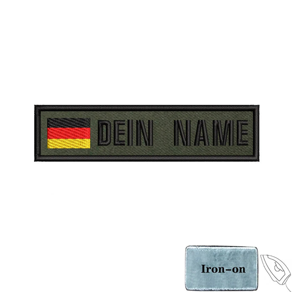 1PC 10cmX2.5cm Custom Name Flag Patch Stripes Badge Iron On Or Hook Loop Armband Germany Luxembourg Armenia Serbia green