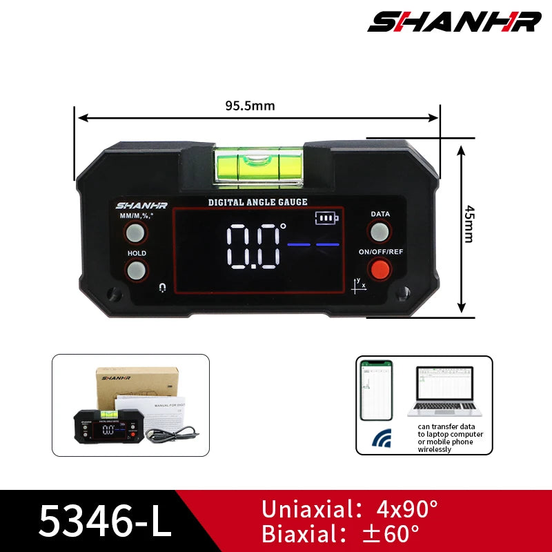 SHANHR Magnetic Digital Angle Gauge Level Finder Protractor Bevel Inclinometer,Bubble Dual Axis Inclinometer with Magnetic Base