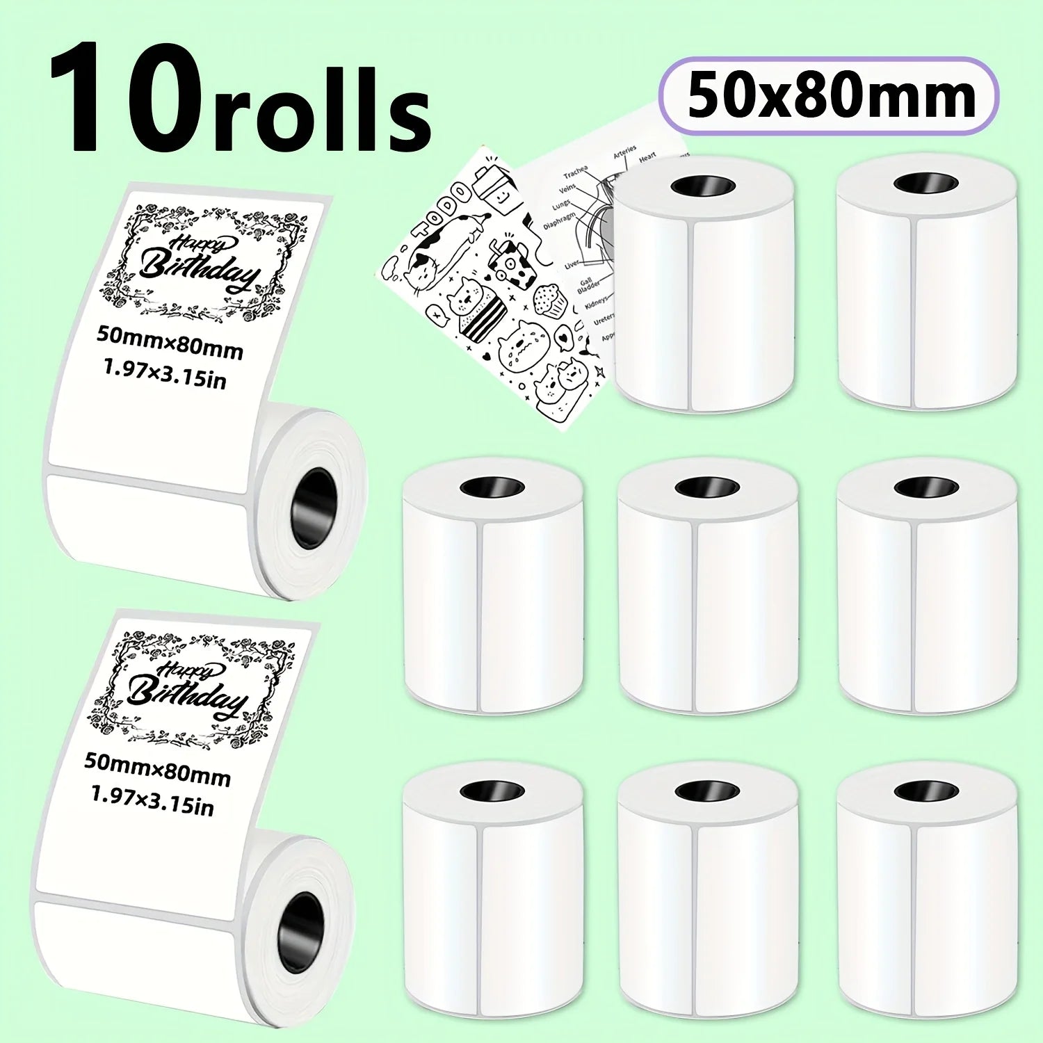 50x80mm Thermal Label Stickers Self-Adhesive, Fit Portable Thermal Printers Clothing Tags/Gift Wrapping/Address/Mailing/Project