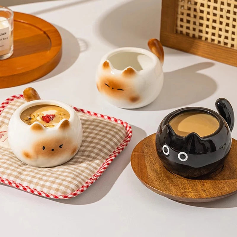1Pc Siamese Cat Coffee Cup, Creative Cute Kitten Mug, High-Quality Exquisite Cup, Suitable for Coffee Shop Latte Art, Office, Living Room, Home, Bedroom Drinking Cup, Afternoon Tea Flower Tea Black Tea Cup, Gift