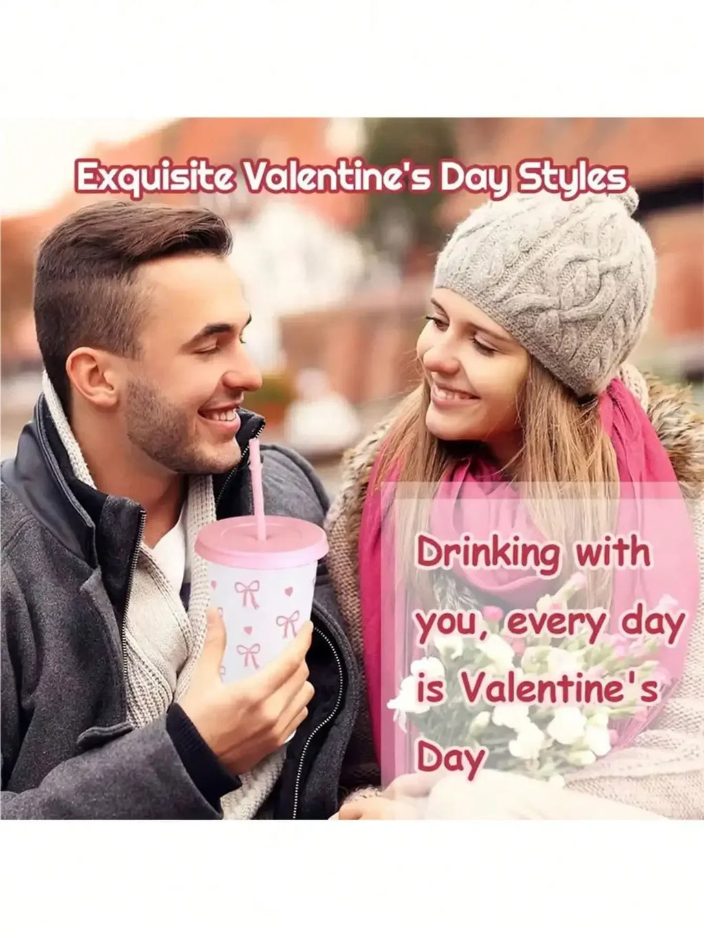 Reusable Plastic Cups With Pink Ribbons, 24 Ounces With Straws And Lids. For Parties, Drinking, Coffee, Weddings, Birthdays