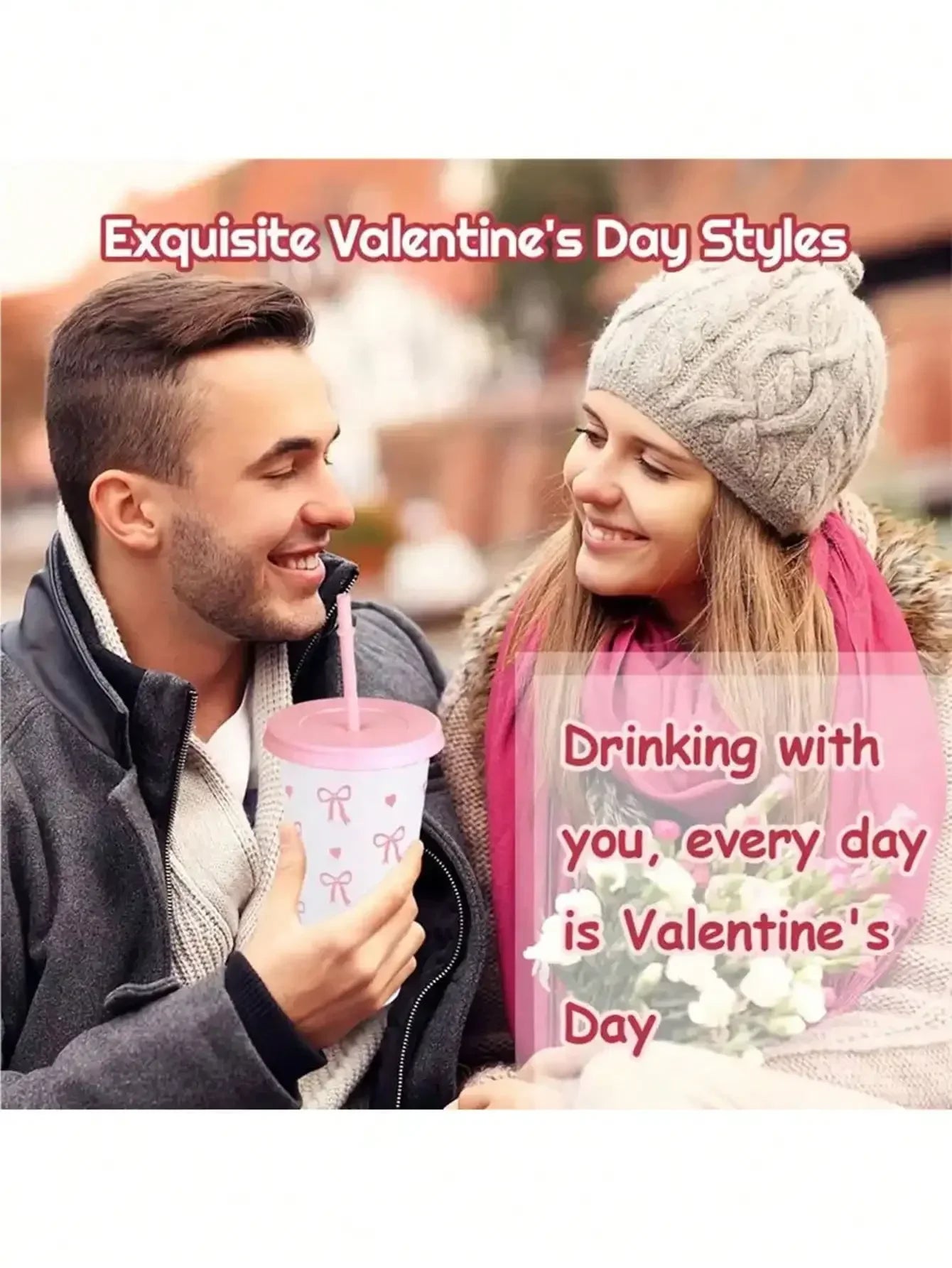 Reusable Plastic Cups With Pink Ribbons, 24 Ounces With Straws And Lids. For Parties, Drinking, Coffee, Weddings, Birthdays
