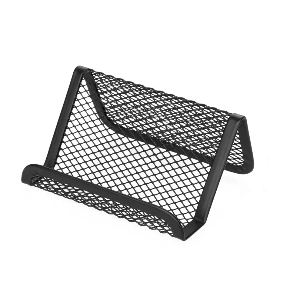 Black Metal Mesh Business Card Holder Desktop Business Card Display Stand Box Office Cards Holder Desk Shelf Storage Organizer