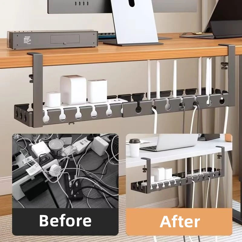 Under Table Storage Rack No Punching Metal Cable Management Tray Home Office Desk Wire Organizer Retractable Power Strip Storage