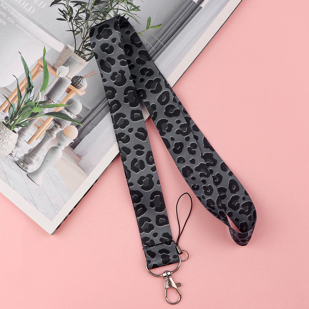 Gray Leopard Print Fashion Lanyard for Key Neck Strap Lanyard Card ID Badge Holder Key Chain Key Holder Keyring Accessories Gift