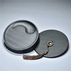 She Ink Slab With Lid Tai Chi Inkstone Water Grain Stone for Calligraphy Brush Writing Practice Painting Ink Grinding Stationery