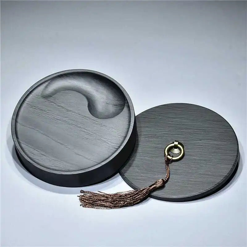 She Ink Slab With Lid Tai Chi Inkstone Water Grain Stone for Calligraphy Brush Writing Practice Painting Ink Grinding Stationery
