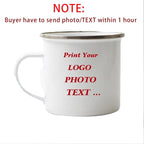 Customized Enamel Mug Print with LOGO Photo and Text, Office Water Cups, Personalize Name, Breakfast Milk Tea Coffee Cup, 350ml