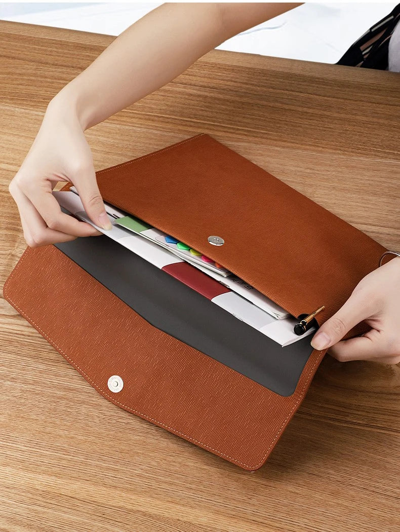 Faux Leather Document Bag, Business Information Bag, A4 Folder, School and Office Supplies, Storage Bag