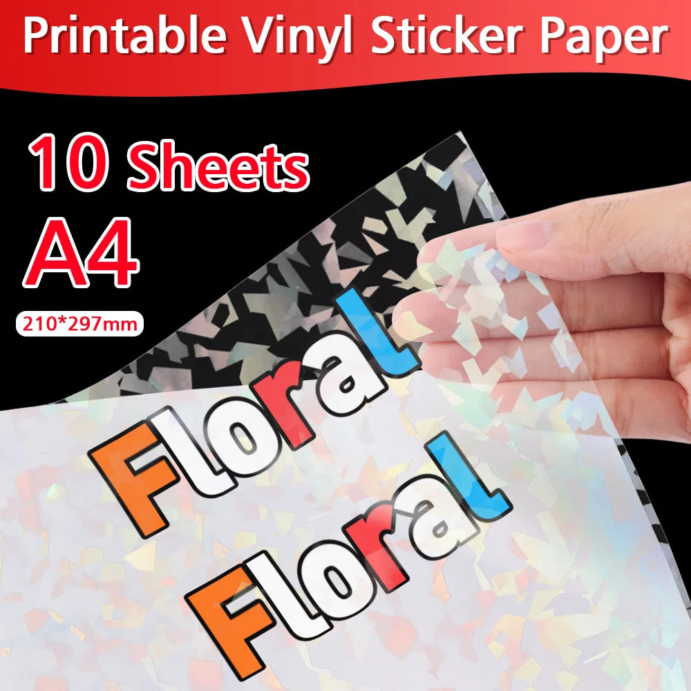 10/20/30/40/50/100 Sheets Printable Vinyl Sticker Paper A4 White Glossy Waterproof Self-Adhesive Copy Paper for Inkjet Printer