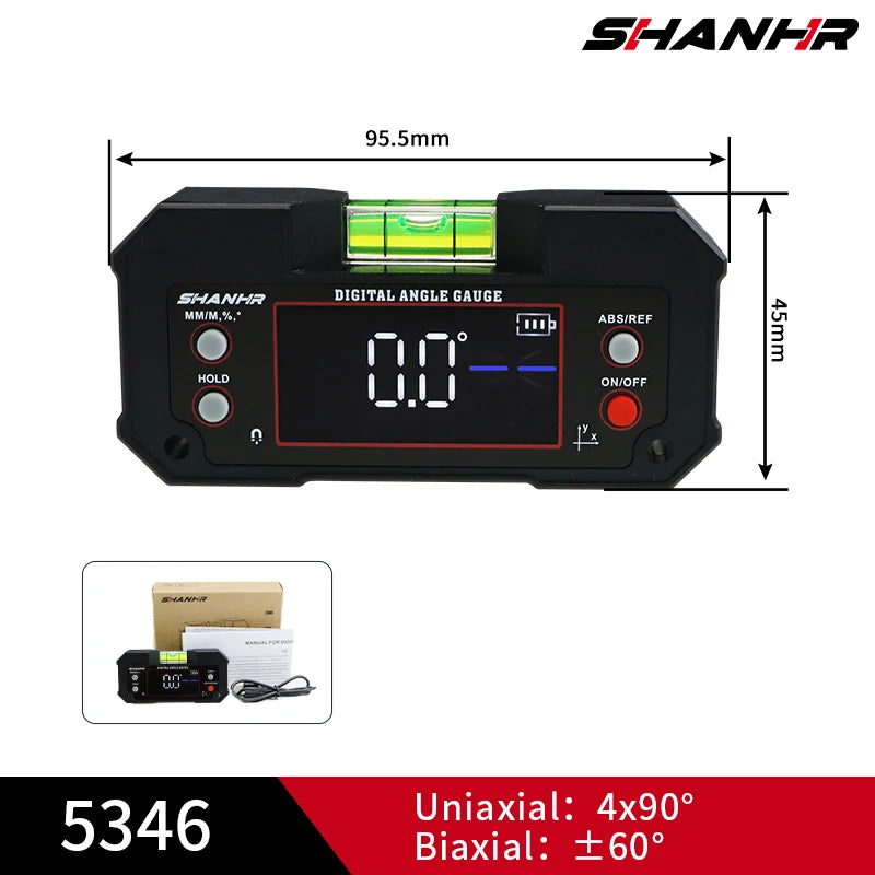 SHANHR Magnetic Digital Angle Gauge Level Finder Protractor Bevel Inclinometer,Bubble Dual Axis Inclinometer with Magnetic Base