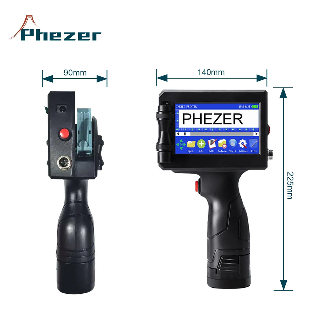 For Hp Phezer 12.7mm Label Printer Batch Code Date Number QR Bar Logo Expiry P15  Handheld Inkjet Printer 28 Languages Portable