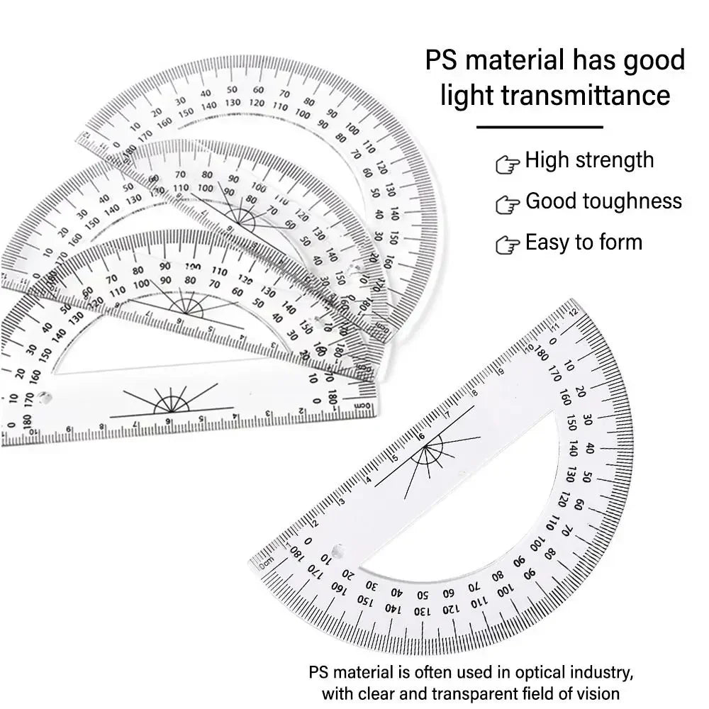 Professional Plastic Set Square Drafting Tools Transparent Angle Protractor Geometry With Handle Scale Ruler School Office