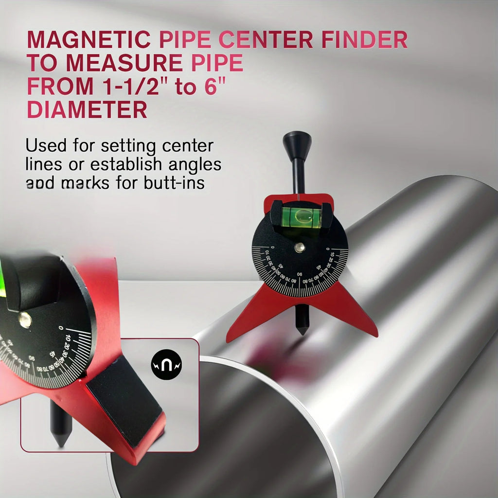 Pipe Center Finder, Pipefitter Tools W/Magnetic Centering Head Y-Type Pipe Fitting Tools W/Adjustable Dial Bubble Protractor