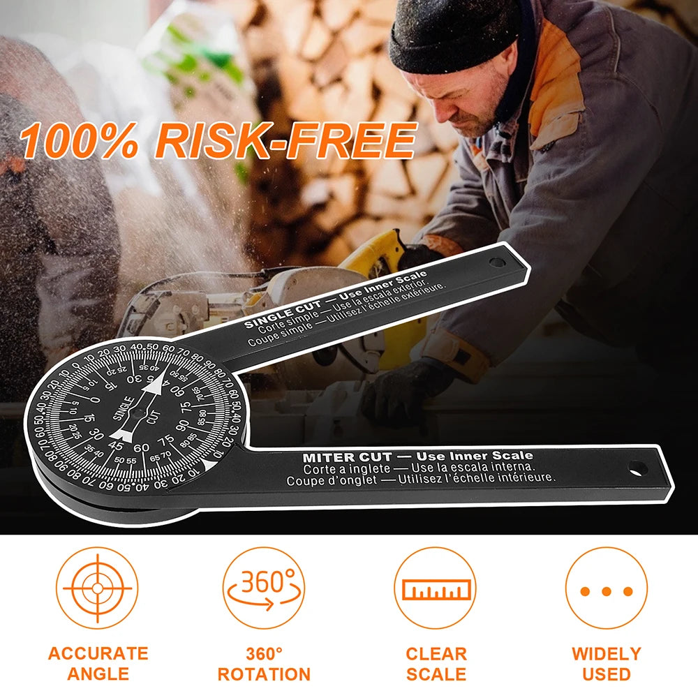 Woodworking Scale Mitre Saw Protractor 360° Angle Level with Pencil Carpenter Angle Finder Measuring Ruler Meter Gauge Tools