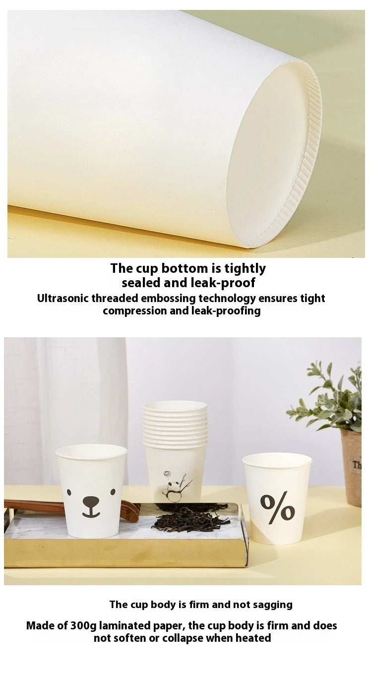 50pcs 250ml Disposable Cup Paper Cup Cartoon Cute 9oz Household Commercial Wedding Party Thick Water Cup Hot