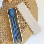 4 Pcs/Set Cutlery Wheat Straw Spoon Fork Chopsticks Box Tableware Portable Dinnerware Accessories Household Fashion Tableware