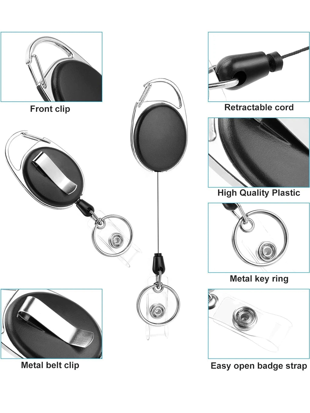 Retractable Badge Reel Heavy Duty Black Badge Reel for Nurse Hospital Office Supplies ID Lanyard Name Tag Card Badge Holder Gift