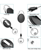 Retractable Badge Reel Heavy Duty Black Badge Reel for Nurse Hospital Office Supplies ID Lanyard Name Tag Card Badge Holder Gift