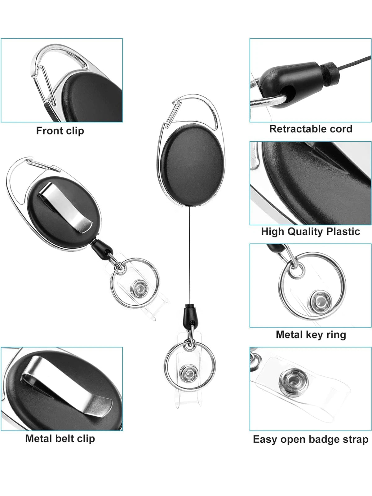 Retractable Badge Reel Heavy Duty Black Badge Reel for Nurse Hospital Office Supplies ID Lanyard Name Tag Card Badge Holder Gift