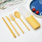 Portable Reusable Spoon Fork Travel Picnic Chopsticks Wheat Straw Tableware Cutlery Set With Carrying Box For Student Office