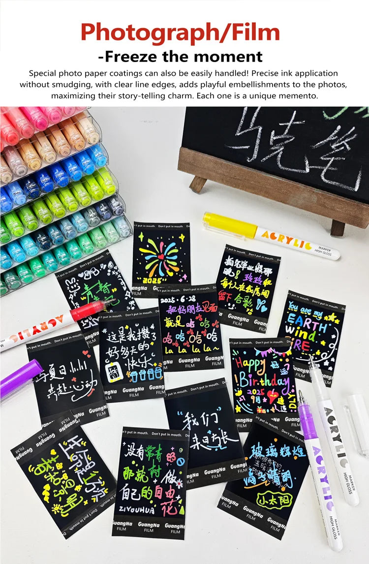 GuangNa 168/12 Colors High Gloss Acrylic Marker Pen Set,Hard Headed Drawing Pens,DIY Graffiti Paint Pen Stationery,GN.586