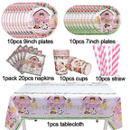 Pink Farm Animals Birthday Decor Disposable Tableware Set Paper Banner Floral Plates Baby Shower Girl Birthday Party Decorations