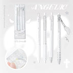 4pcs/set Pearl Angel Gel Pen Set Cute Exam Pens with Wing Design Kawaii Cartoon 0.5mm Black Ink for Kids Back To School Student